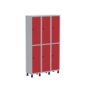 Roupeiro Aco Light 3v 06 Portas Gr303/6 Cinza/Vermelho