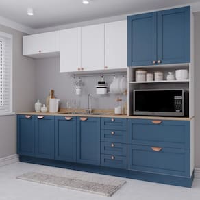Cozinha Modulada 5 Peças 1 Torre 2 Aéreos 2 Balcões Arizona Arizona Cabecasa Madeiramadeira Branco/Azul