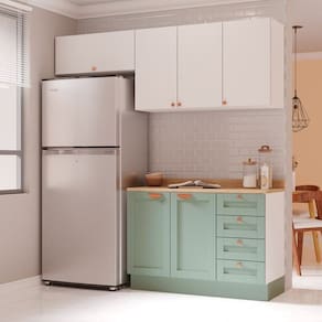 Cozinha Modulada 3 Peças 2 Aéreos 1 Balcão Arizona Cabecasa Madeiramadeira Branco/Menta