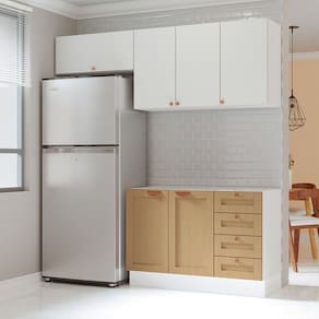 Cozinha Modulada 3 Peças 2 Aéreos 1 Balcão Arizona Cabecasa Madeiramadeira Branco/Figueira