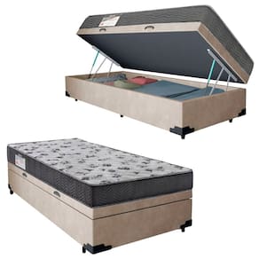 Cama Box Baú Solteiro Suede + Colchão De Molas Ensacadas - SerenePrime - 88x188x62cm