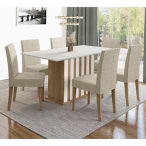 Conjunto Sala De Jantar Retangular Mesa Amalia 160cm E 06 Cadeiras Josi Carvalho Com Off White