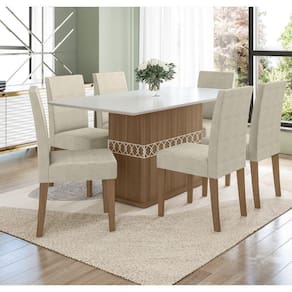 Conjunto Sala De Jantar Retangular Mesa Agata 160cm E 06 Cadeiras Josi Carvalho Com Off White