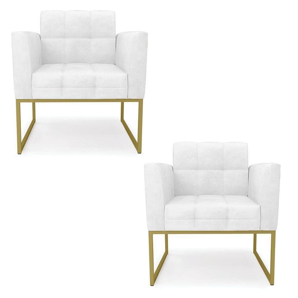 Kit 2 Poltronas Elisa Corano Branco Base Metálica Industrial Dourado - D`rossi