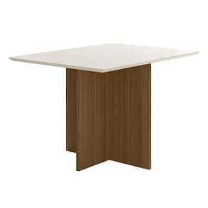 Mesa De Jantar Retangular Tampo Chanfrado Sem Vidro 120cm Helô Poliman Móveis Carvalho Com Off White