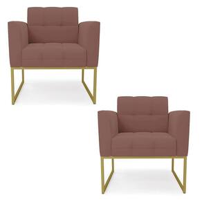 Kit 2 Poltronas Elisa Veludo Base Metálica Industrial Dourado - D`rossi Cor Rose