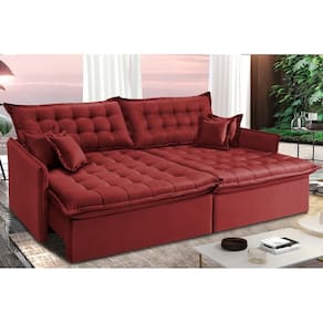 Sofá Sem Caixa Retrátil Reclinável 2,75m Cama Inbox Versátil De Pillow Top E Molas Velusoft Vermelho