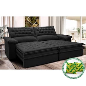 Sofá Retrátil E Reclinável 2,72m Molas Ensacadas Cama Inbox Alemanha Viscoelástico Velusoft Preto