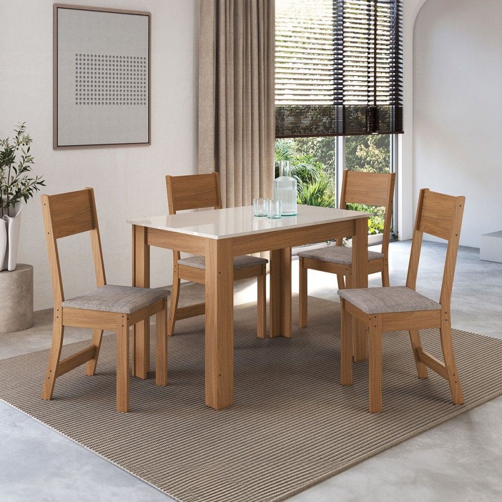 Mesa de Jantar 4 Lugares Atlanta Freijó/Off White - Indékes