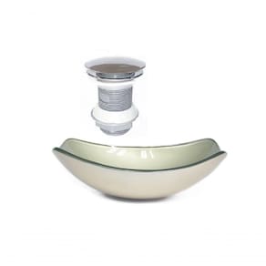 Cuba De Vidro Oval Chanfrada 46cm Champanhe + Valvula Click