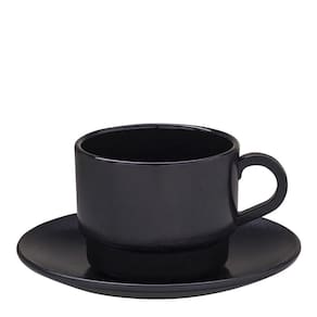 Xícara Elegance Para Chá Com Pires 250ml Preta Em Policarbonato Linha Profissional Cook Vem