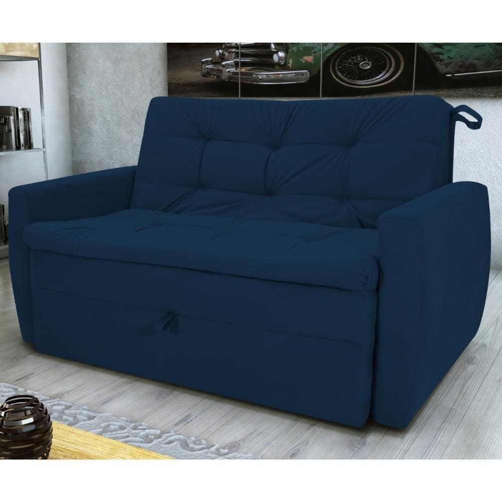 Sofá Cama 2 Lugares Piers Suede Azul
