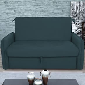 Sofá Cama 2 Lugares Com Baú Fabian Suede Petróleo