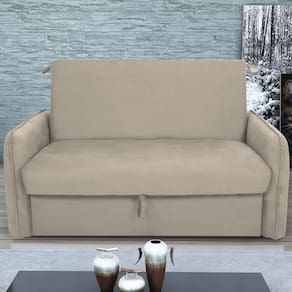 Sofá Cama Com Baú 2 Lugares Ethan Suede Bege