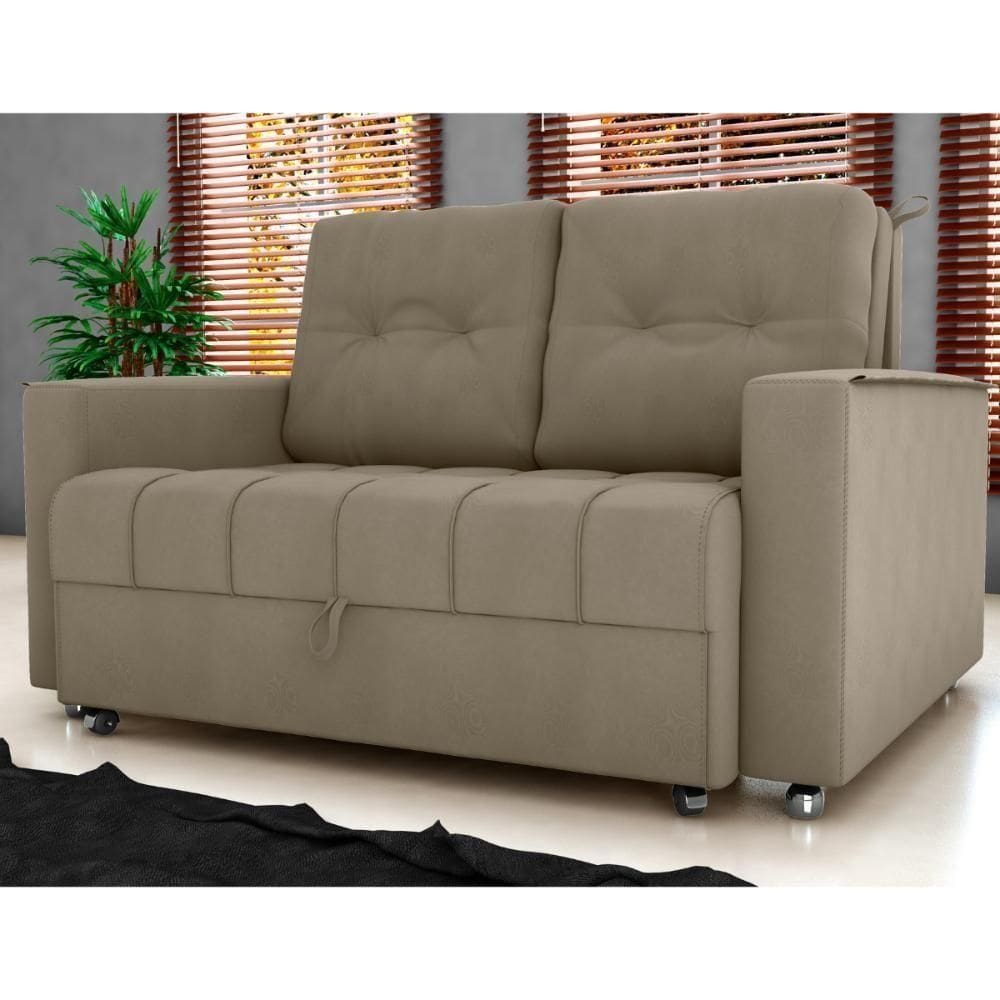 Sofá Cama Para Sala De Estar Remy Veludo Maserati Cappuccino