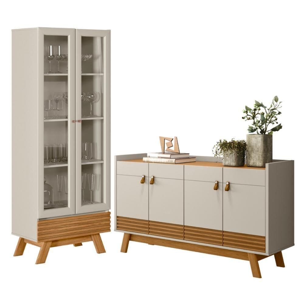 Conjunto Sala Cristaleira E Aparador Akron Nature Off-white
