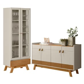 Conjunto Sala Cristaleira E Aparador Akron Nature Off-white