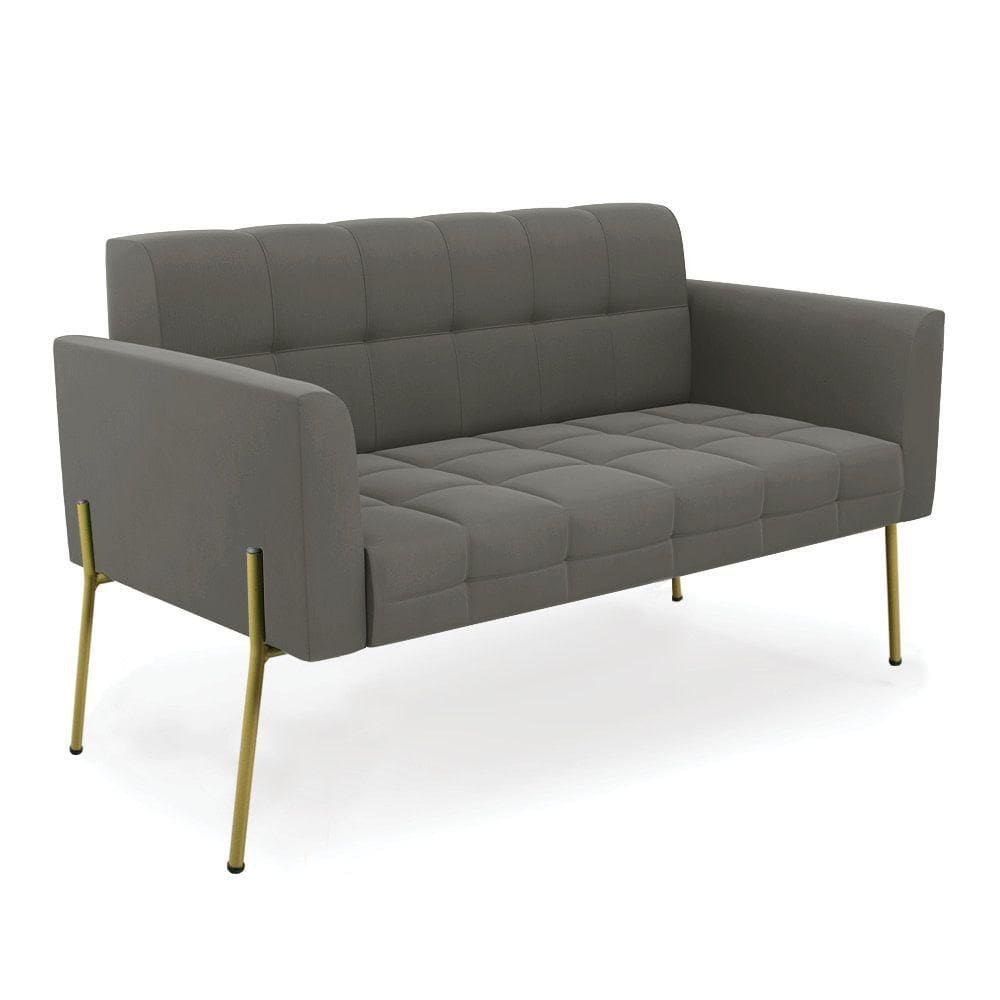 Sofá Namoradeira 2 Lugares Pé De Ferro Dourado Elisa Suede Grafite D03 - D`rossi