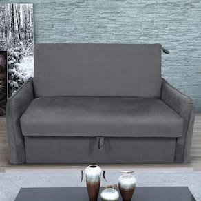 Sofá Cama 2 Lugares Com Baú Swords Veludo Cinza