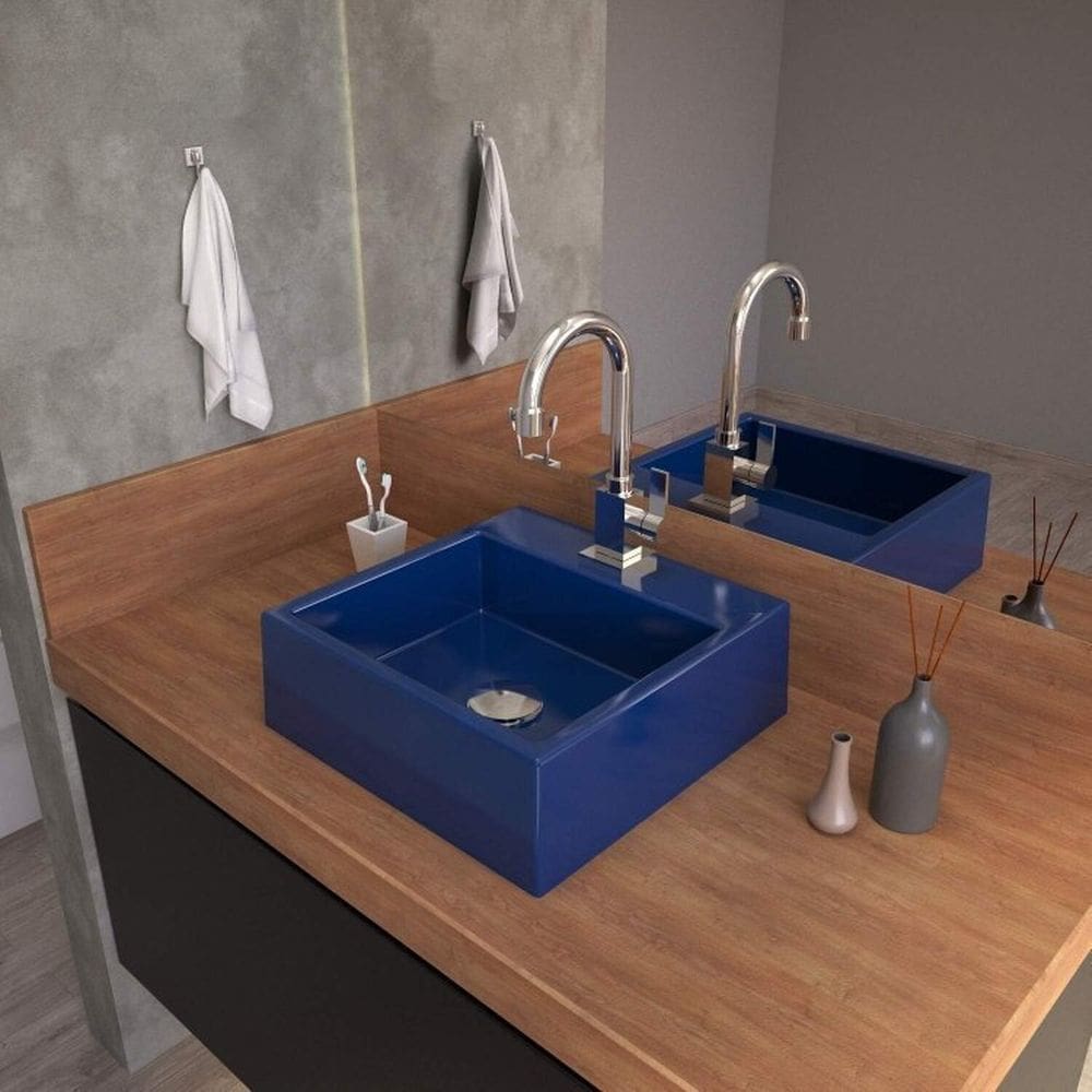 Kit 2 Cubas para Banheiro Q355w Quadrada Compace Azul Escuro