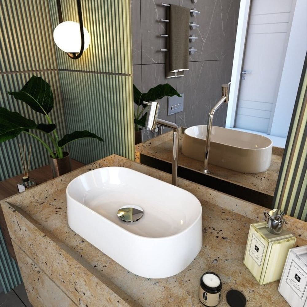 Kit 3 Cubas de Apoio para Banheiro Laila O42 Oval Compace Branco