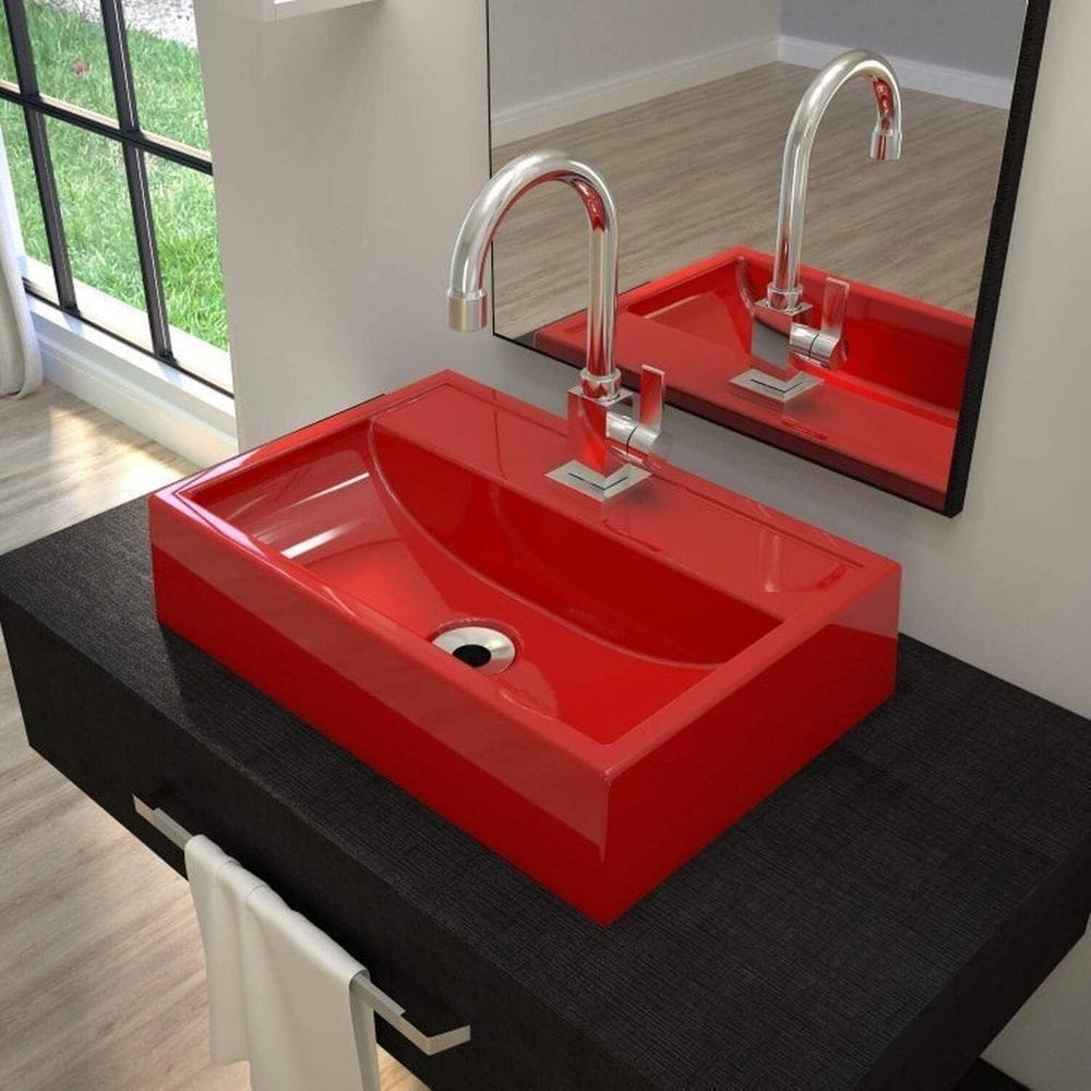 Kit 2 Cubas de Apoio para Banheiro Q45w Retangular Compace Vermelho