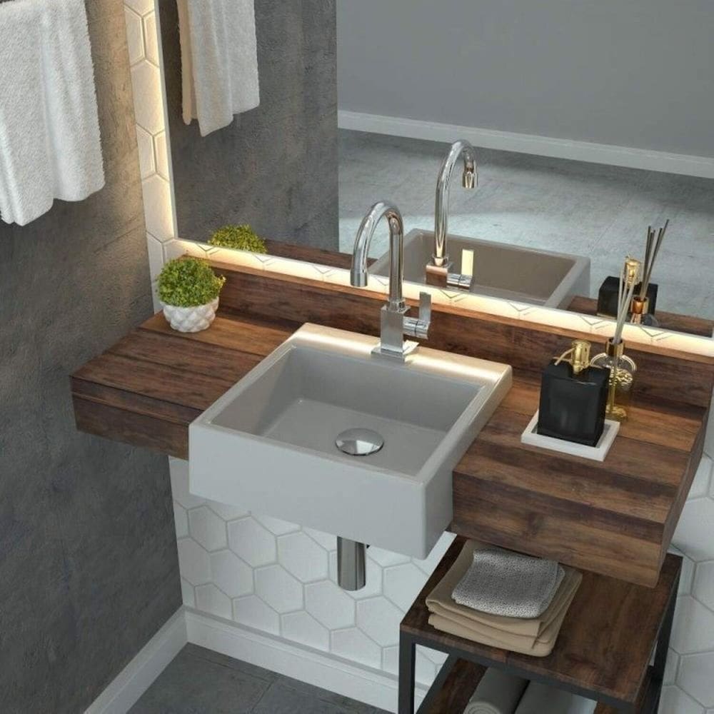 Kit 3 Cubas de Semi Encaixe para Banheiro Xq355 Quadrada Compace Cinza