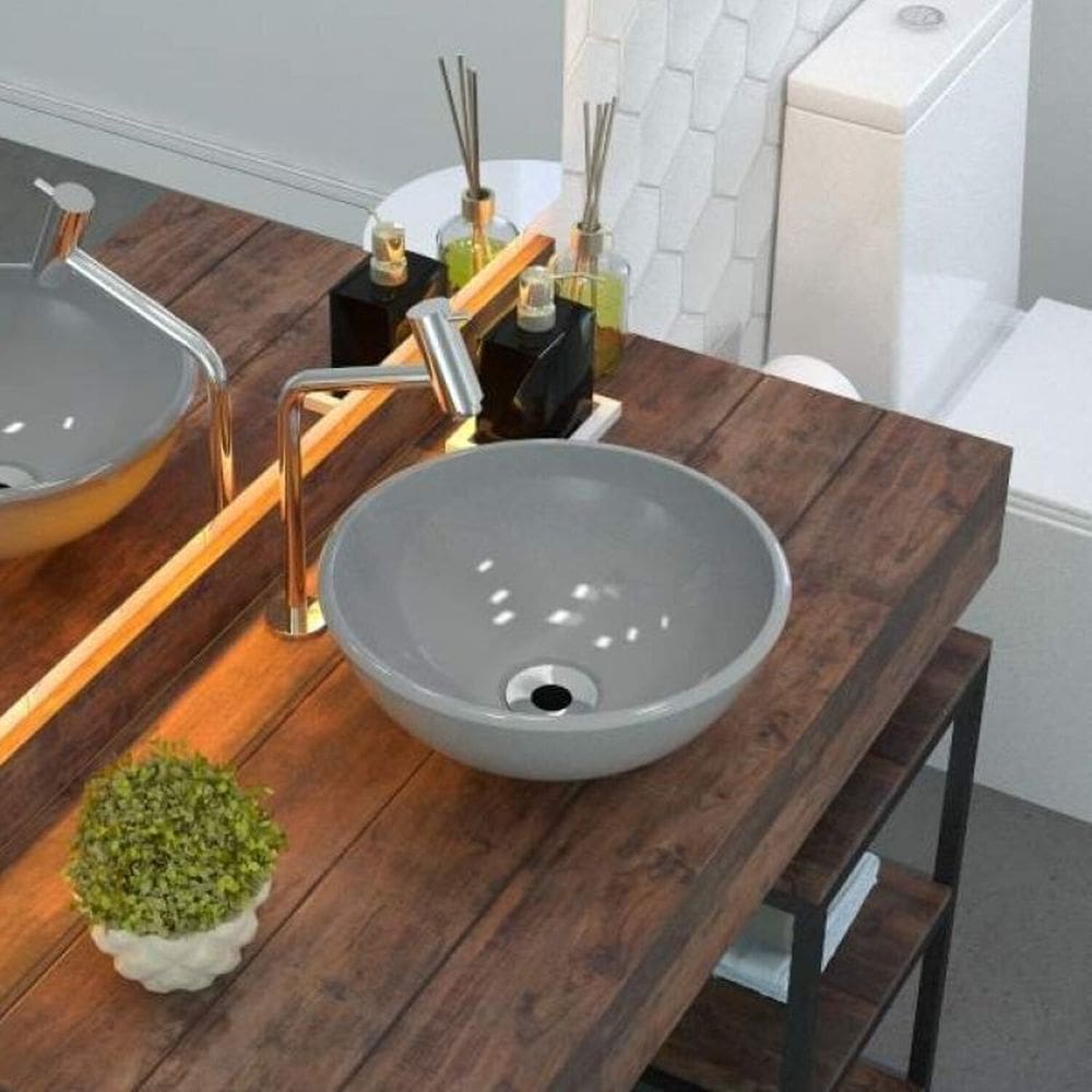 Kit 2 Cubas de Apoio para Banheiro R30w Redonda Compace Cinza