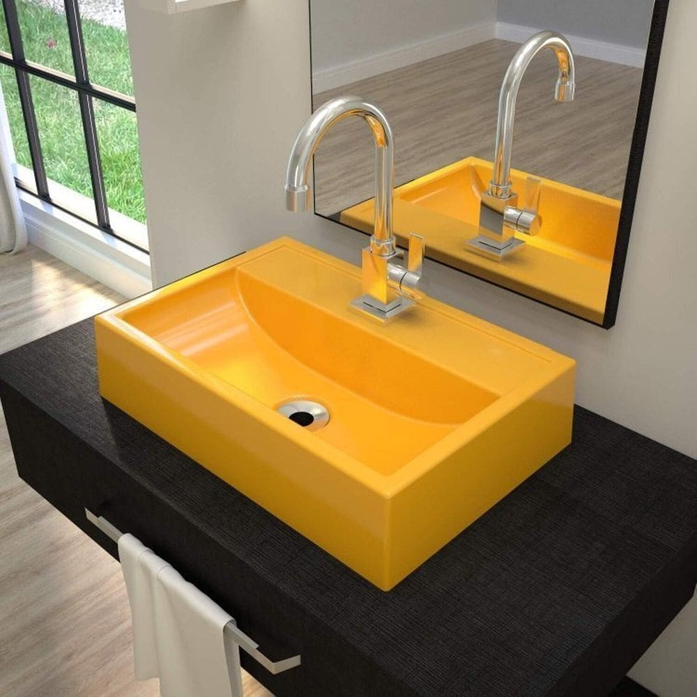 Kit 2 Cubas de Apoio para Banheiro Q45w Retangular Compace Amarelo