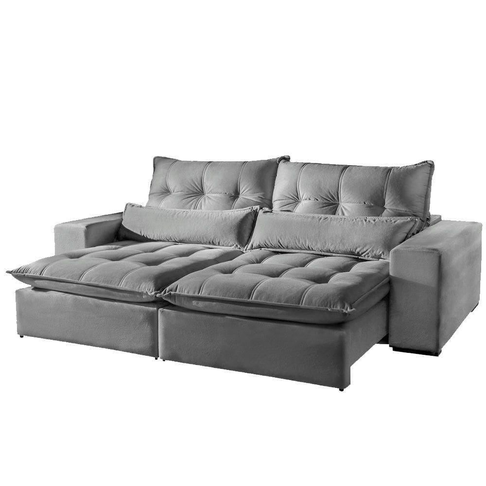 Sofá 4 Lugares Máximo Retrátil E Reclinável 2,50M Suede Cinza Claro Cinza Claro