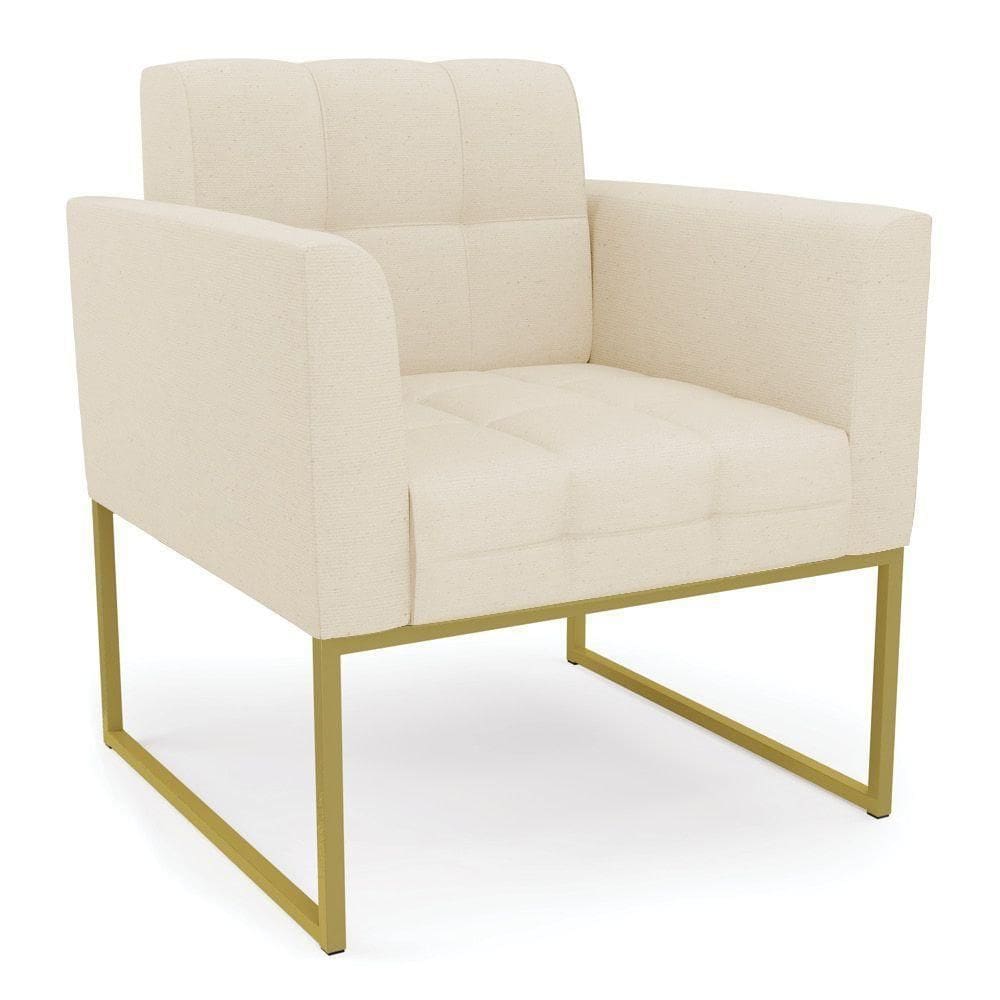 Kit 2 Poltronas Elisa Linho Bege A19 Base Metálica Industrial Dourada - D`rossi