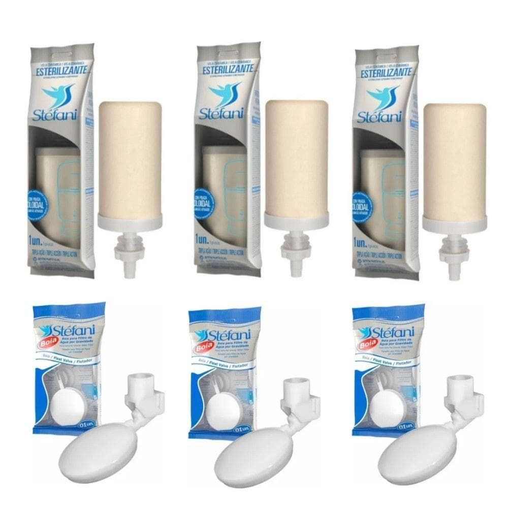 Kit 3 Vela Tripla Ação P/ Filtro De Barro 3 Boias Stéfani