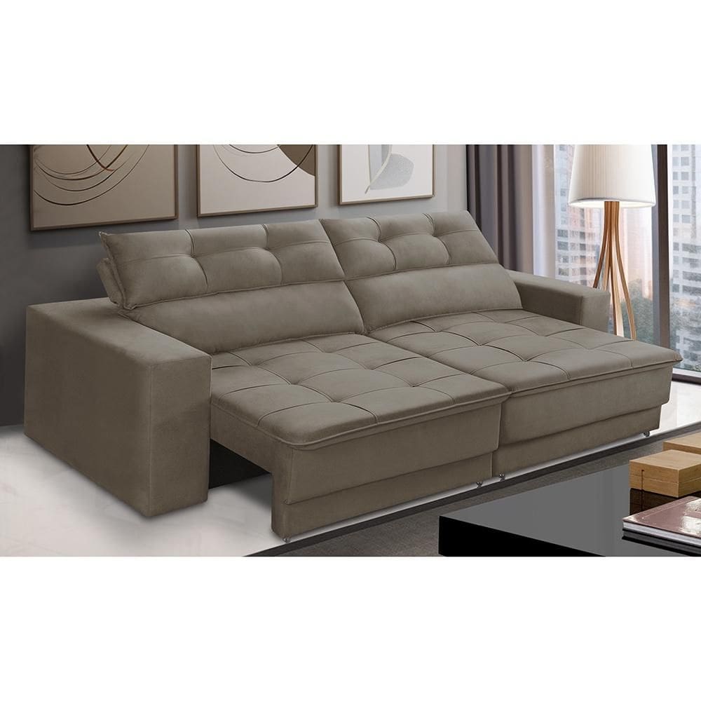 Sofá Retrátil e Reclinável 3 lugares 2,30m com Molas Emily Suede Capuccino Adonai Estofados