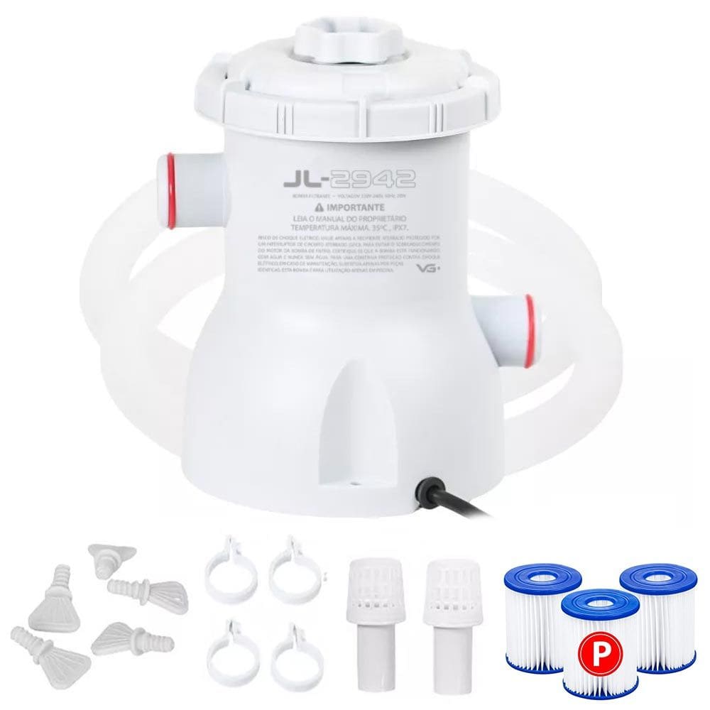 Bomba Filtro 1250l/h para Piscina Inflável e Estrutural + 2 Cartuchos Refil Vg Plus 220v