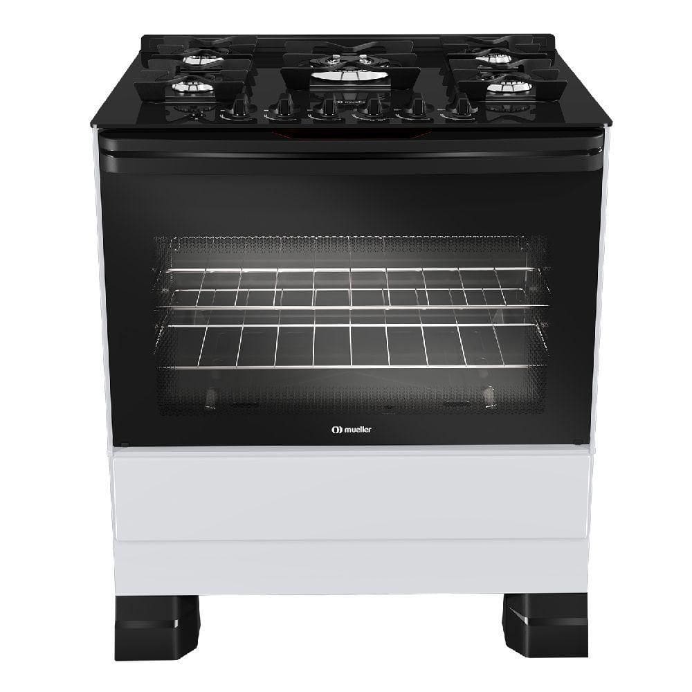 Fogão Mueller 5 Bocas Branco Bivolt Mesa De Vidro e Tripla Chama MFV5BF