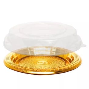 Travel Cake Transparente com Base Dourada 15cm 20 Peças - Ideal para transporte de bolo