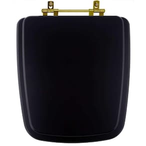 Assento Sanitário Poliéster Boss Matte Black para bacia Incepa Com Ferragem Dourada