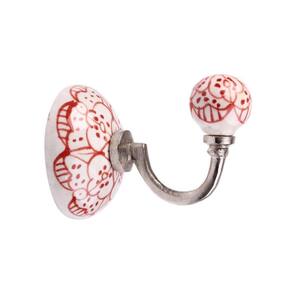 Gancho Cabide Cerâmica Floral Vermelho Com Metal