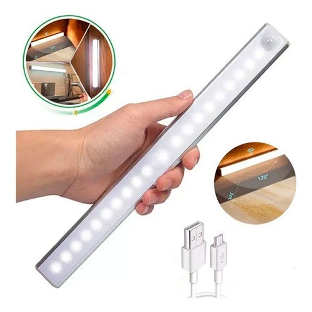 Luminaria Luz LED Sensor de Presença 20cm Recarregável Inteligente Sem Fio Guarda Roupa USB