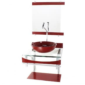 Gabinete Duplo Cuba Redonda Vermelho Cereja C/Torneira