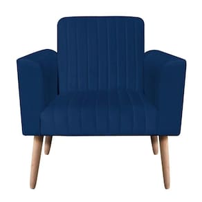 Poltrona Viena Gomada Suede Azul Marinho Pés Palito Natural D`rossi