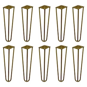 Kit 10 Pés De Metal 25 Cm Harpin Legs Rack E Puffs Dourado