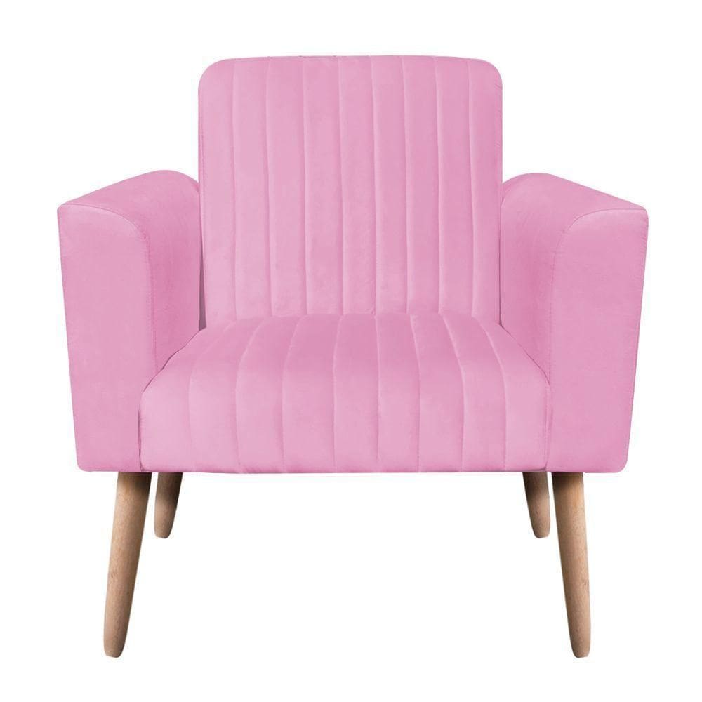 Poltrona Viena Gomada Suede Pés Palito Natural D`rossi Cor Rosa Bebê