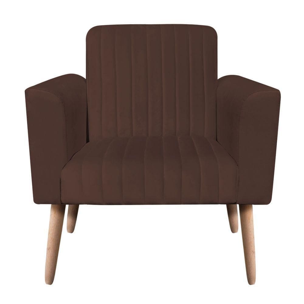 Poltrona Viena Gomada Suede Marrom Pés Palito Natural D`rossi