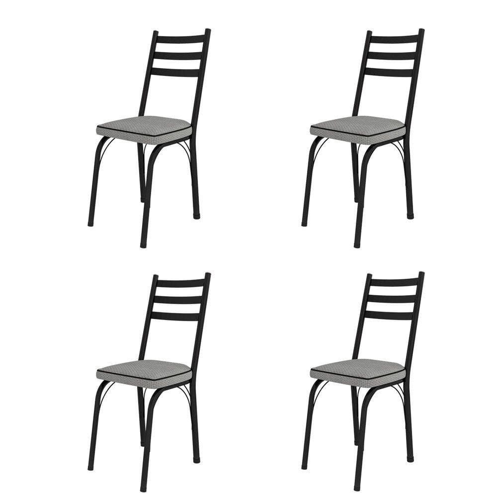 Conjunto Com 4 Cadeiras Preto Fosco Assento Platina