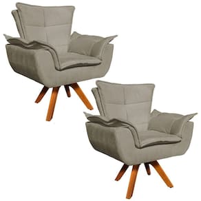 Kit 02 Poltronas Giratória Opala Suede Marrom Rato