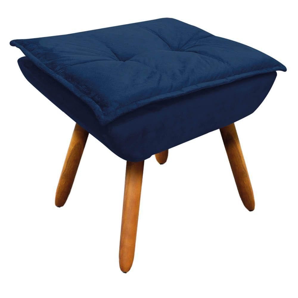Puff Opala Suede Azul Marinho Pés Palito Castanho D´rossi