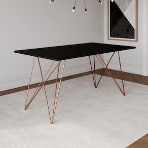 Mesa De Madeira Trama Base Cobre Com Tampo Preto 140 X 80 - Asturias - Cor: Preto