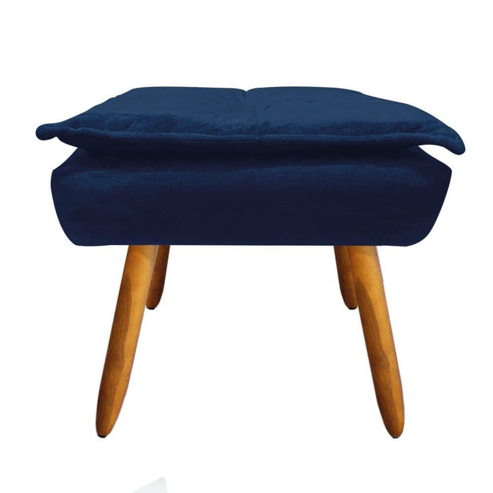 Kit 2 Puffs Opala Suede Azul Marinho Pés Palito Castanho