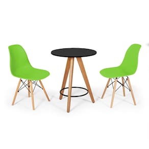 Conjunto Mesa Redonda Aline 70Cm Preta Com 2 Cadeiras Eames Eiffel - Verde